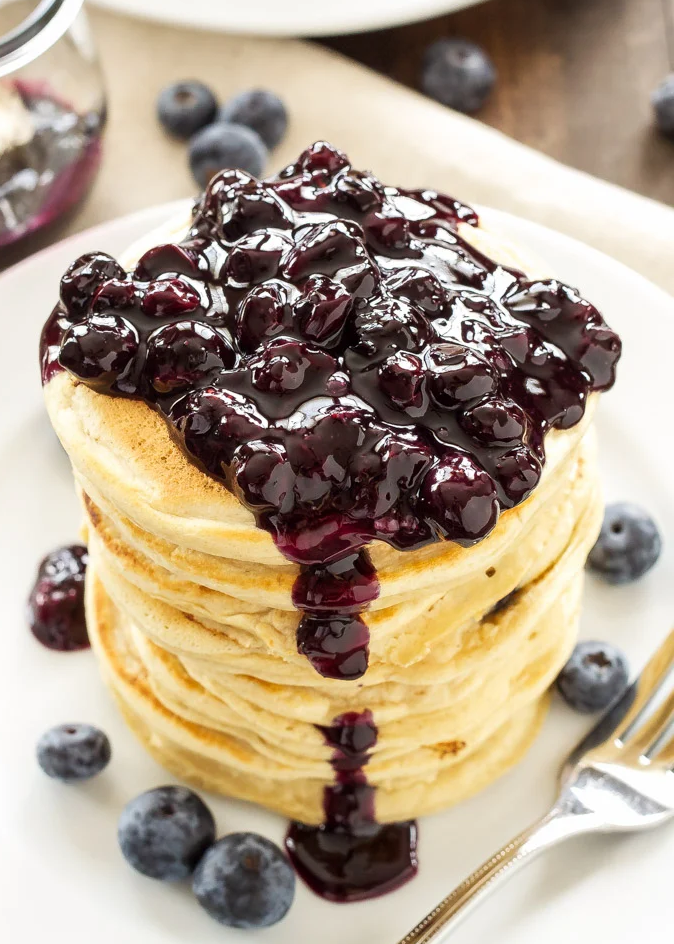 Blueberry and Vanilla Protein Pancake Stack